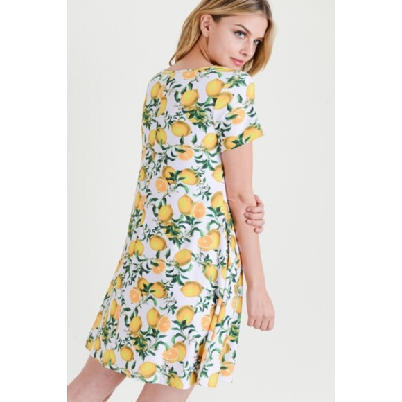 Women's Lemon Print Fit And Flare Summer Dress WHT - Picture 5 of 8